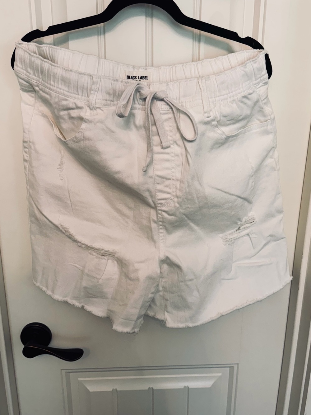 Black Label White Distressed Drawstring Shorts